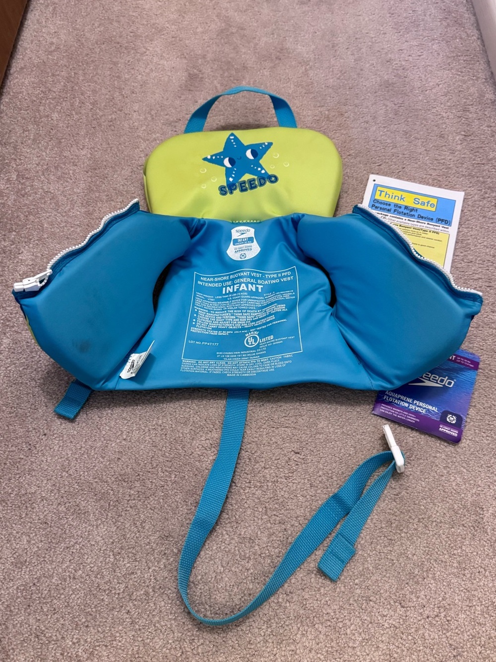 Speedo Lime and Teal Infant Swim Vest with Octopus Motif - Picture 5 of 6